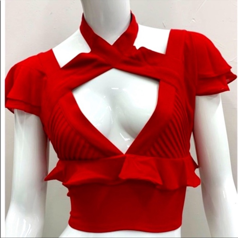 Nasty Gal Tango Red Cropped Ruffle Top